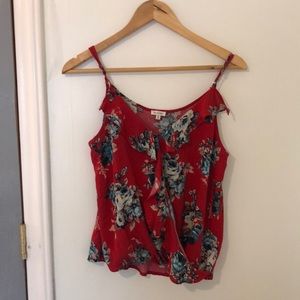 Red floral blouse